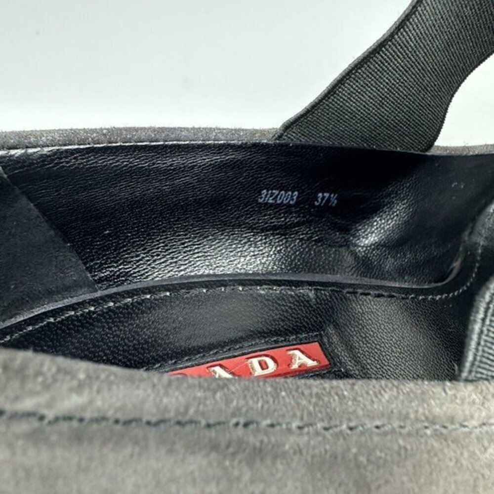 Prada Linea Rossa Dark Gray Suede Mary Jane Wedge Shoes 37.5 Womens - Picture 10 of 17